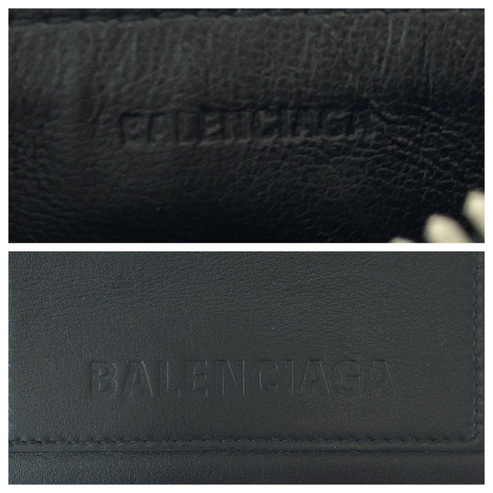 BALENCIAGA Coin case 655594 leather Black Silver Metal Chained Coin Case Fragment Case Card Case logo mens Used Authentic