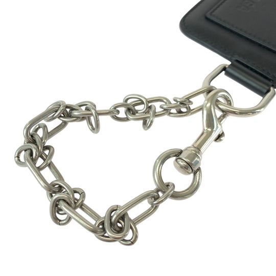 BALENCIAGA Coin case 655594 leather Black Silver Metal Chained Coin Case Fragment Case Card Case logo mens Used Authentic