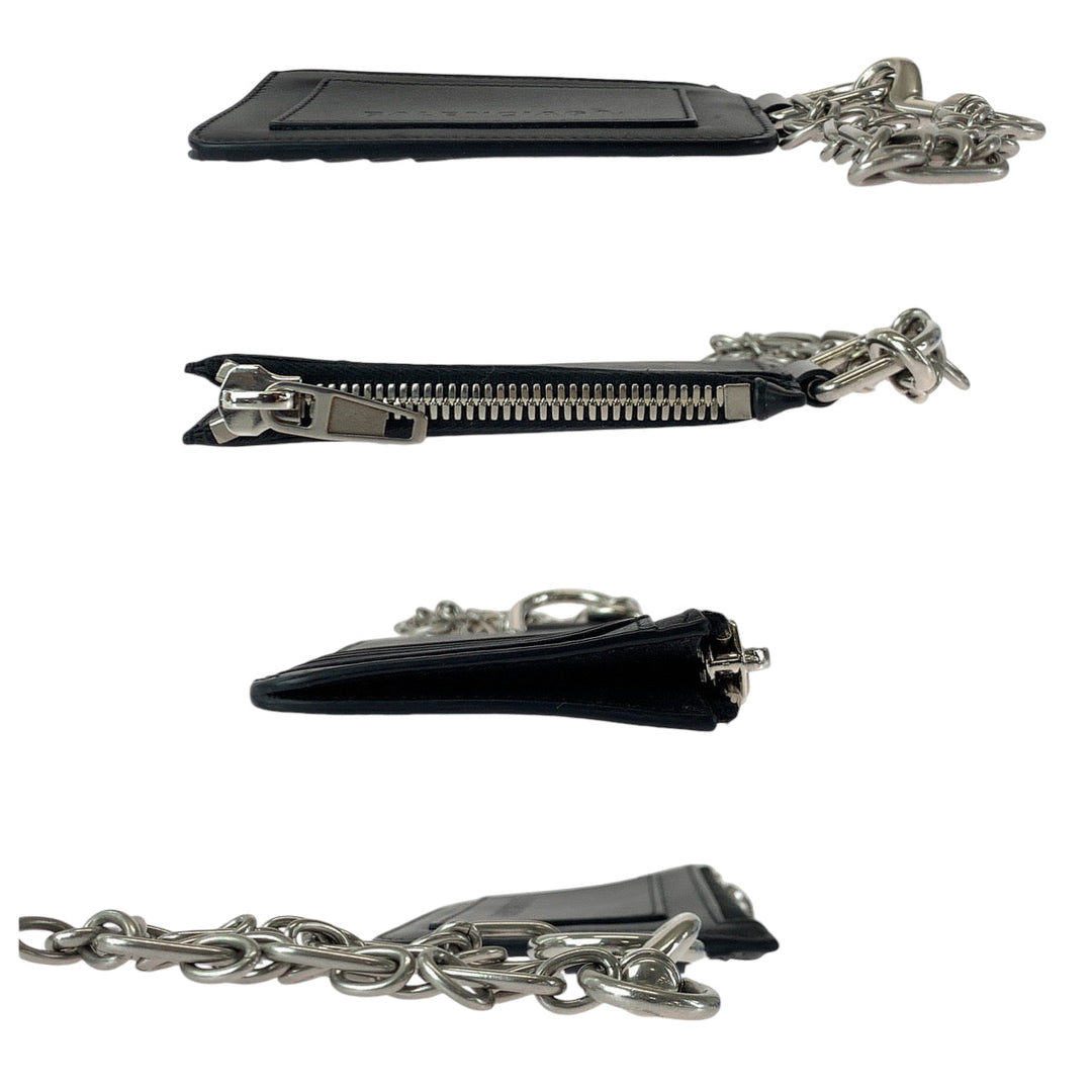 BALENCIAGA Coin case 655594 leather Black Silver Metal Chained Coin Case Fragment Case Card Case logo mens Used Authentic