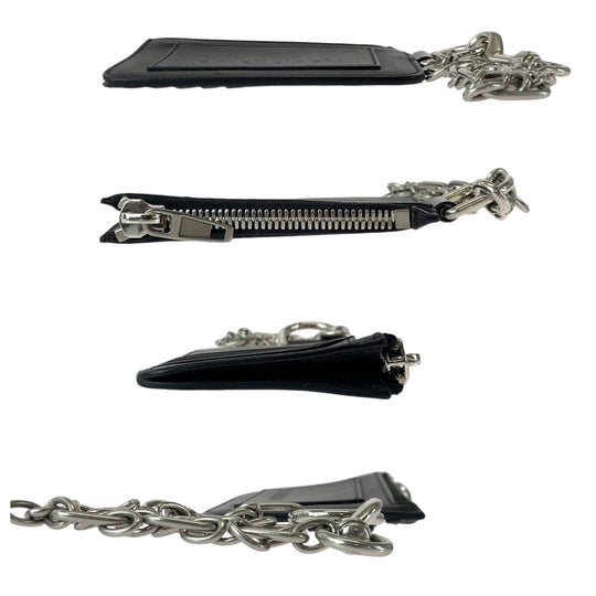 BALENCIAGA Coin case 655594 leather Black Silver Metal Chained Coin Case Fragment Case Card Case logo mens Used Authentic