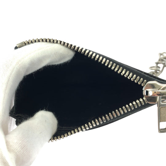 BALENCIAGA Coin case 655594 leather Black Silver Metal Chained Coin Case Fragment Case Card Case logo mens Used Authentic