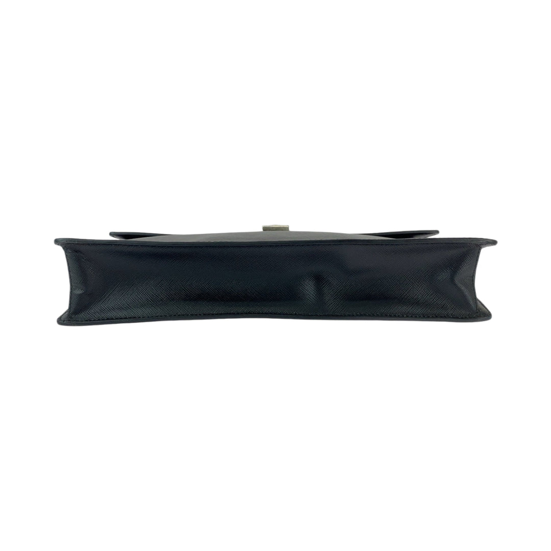 PRADA Clutch bag VR089M leather Bicolor Green Black SilverMetal Clutch bag Business bag Document case Safiano Triangle With logo mens Used Authentic