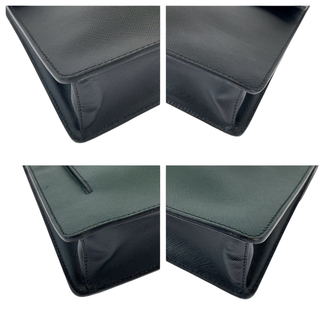 PRADA Clutch bag VR089M leather Bicolor Green Black SilverMetal Clutch bag Business bag Document case Safiano Triangle With logo mens Used Authentic