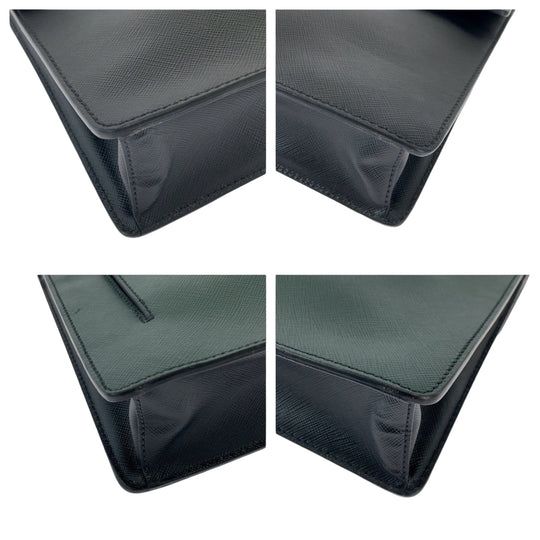 PRADA Clutch bag VR089M leather Bicolor Green Black SilverMetal Clutch bag Business bag Document case Safiano Triangle With logo mens Used Authentic