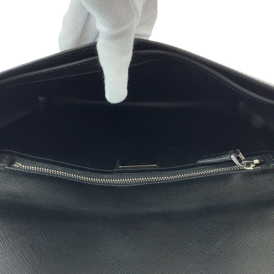 PRADA Clutch bag VR089M leather Bicolor Green Black SilverMetal Clutch bag Business bag Document case Safiano Triangle With logo mens Used Authentic