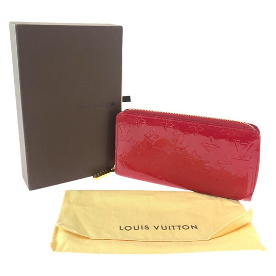 LOUIS VUITTON Long Wallet Purse M91981 leather Red Gold Metal Long Wallet Purse Zip Around Vernis Zippy wallet Women Used Authentic