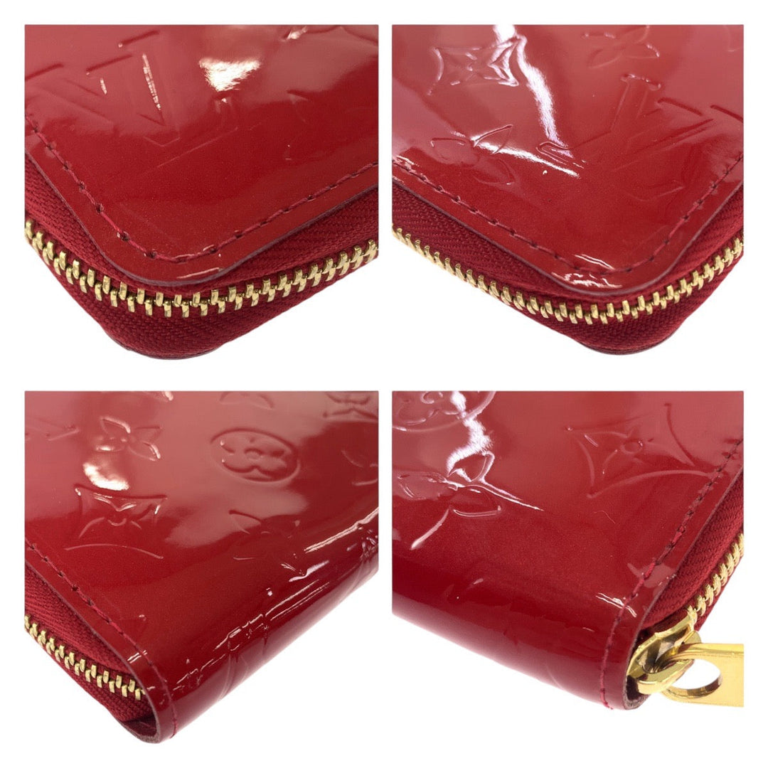 LOUIS VUITTON Long Wallet Purse M91981 leather Red Gold Metal Long Wallet Purse Zip Around Vernis Zippy wallet Women Used Authentic