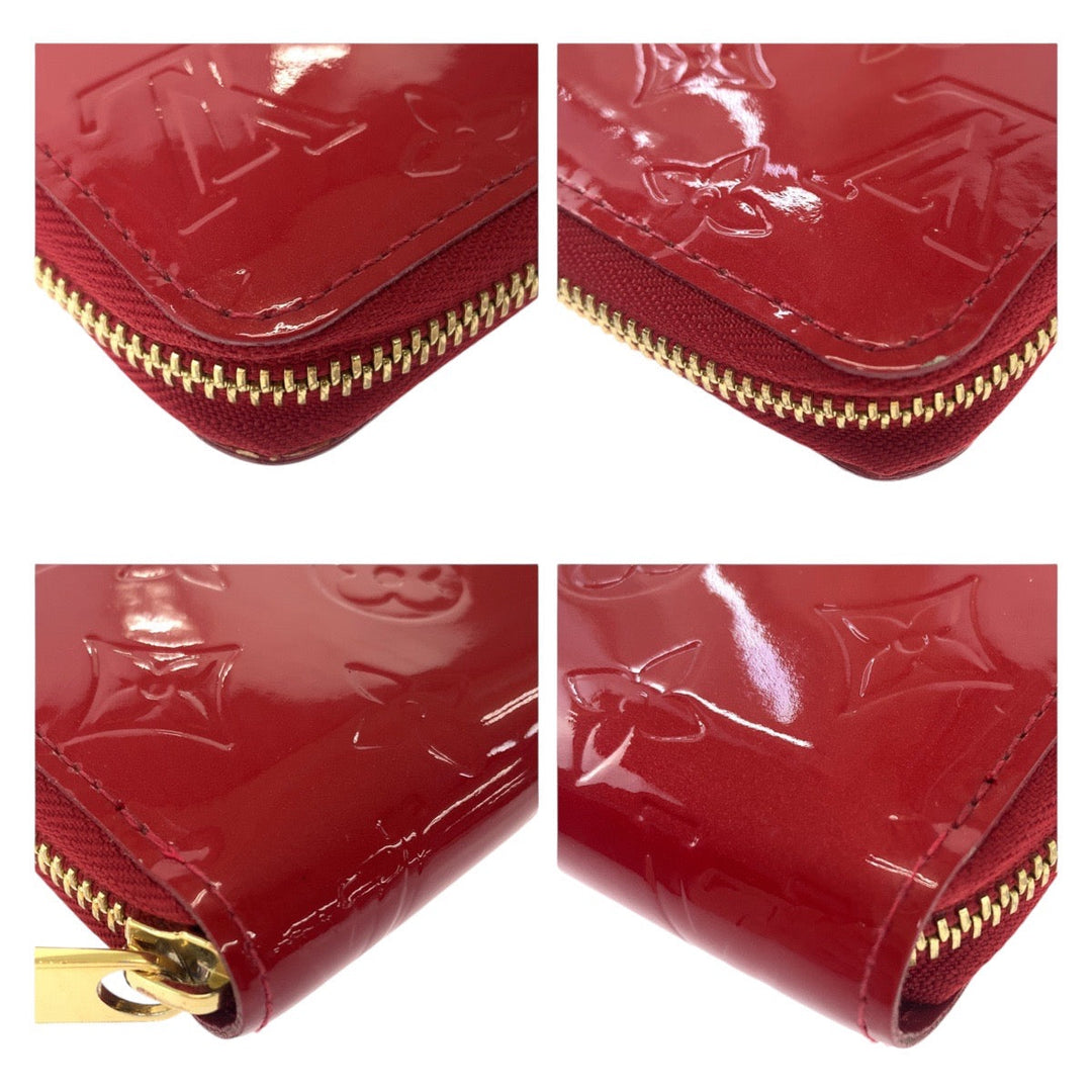 LOUIS VUITTON Long Wallet Purse M91981 leather Red Gold Metal Long Wallet Purse Zip Around Vernis Zippy wallet Women Used Authentic