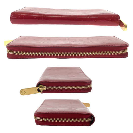 LOUIS VUITTON Long Wallet Purse M91981 leather Red Gold Metal Long Wallet Purse Zip Around Vernis Zippy wallet Women Used Authentic