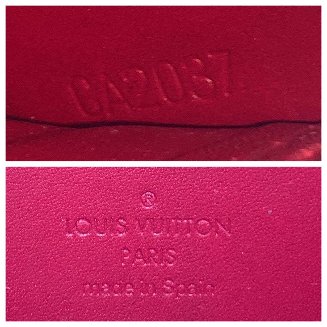 LOUIS VUITTON Long Wallet Purse M91981 leather Red Gold Metal Long Wallet Purse Zip Around Vernis Zippy wallet Women Used Authentic