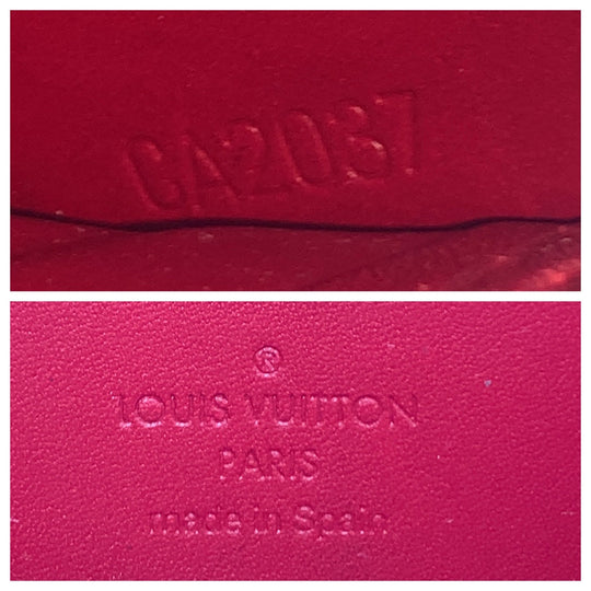 LOUIS VUITTON Long Wallet Purse M91981 leather Red Gold Metal Long Wallet Purse Zip Around Vernis Zippy wallet Women Used Authentic