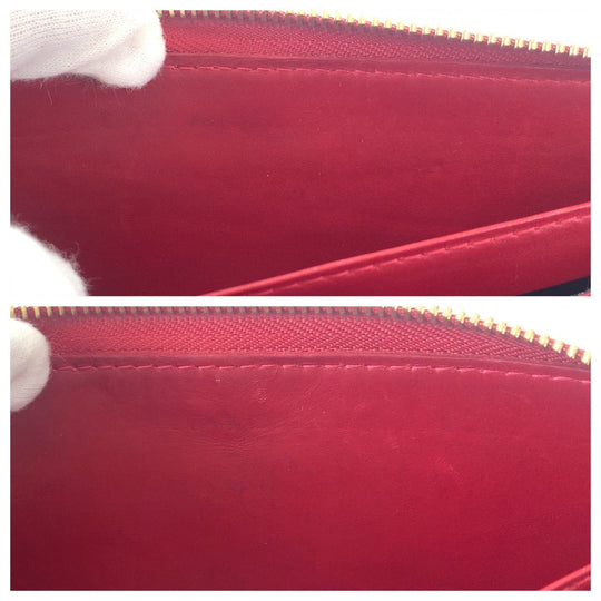 LOUIS VUITTON Long Wallet Purse M91981 leather Red Gold Metal Long Wallet Purse Zip Around Vernis Zippy wallet Women Used Authentic
