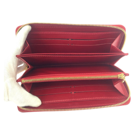 LOUIS VUITTON Long Wallet Purse M91981 leather Red Gold Metal Long Wallet Purse Zip Around Vernis Zippy wallet Women Used Authentic