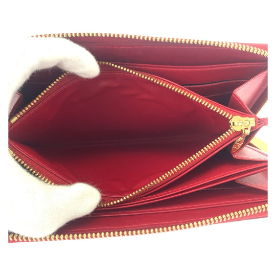 LOUIS VUITTON Long Wallet Purse M91981 leather Red Gold Metal Long Wallet Purse Zip Around Vernis Zippy wallet Women Used Authentic