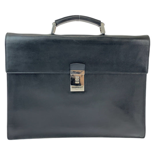 PRADA Business bag leather Black SilverMetal Business bag briefcase Safiano mens Used Authentic