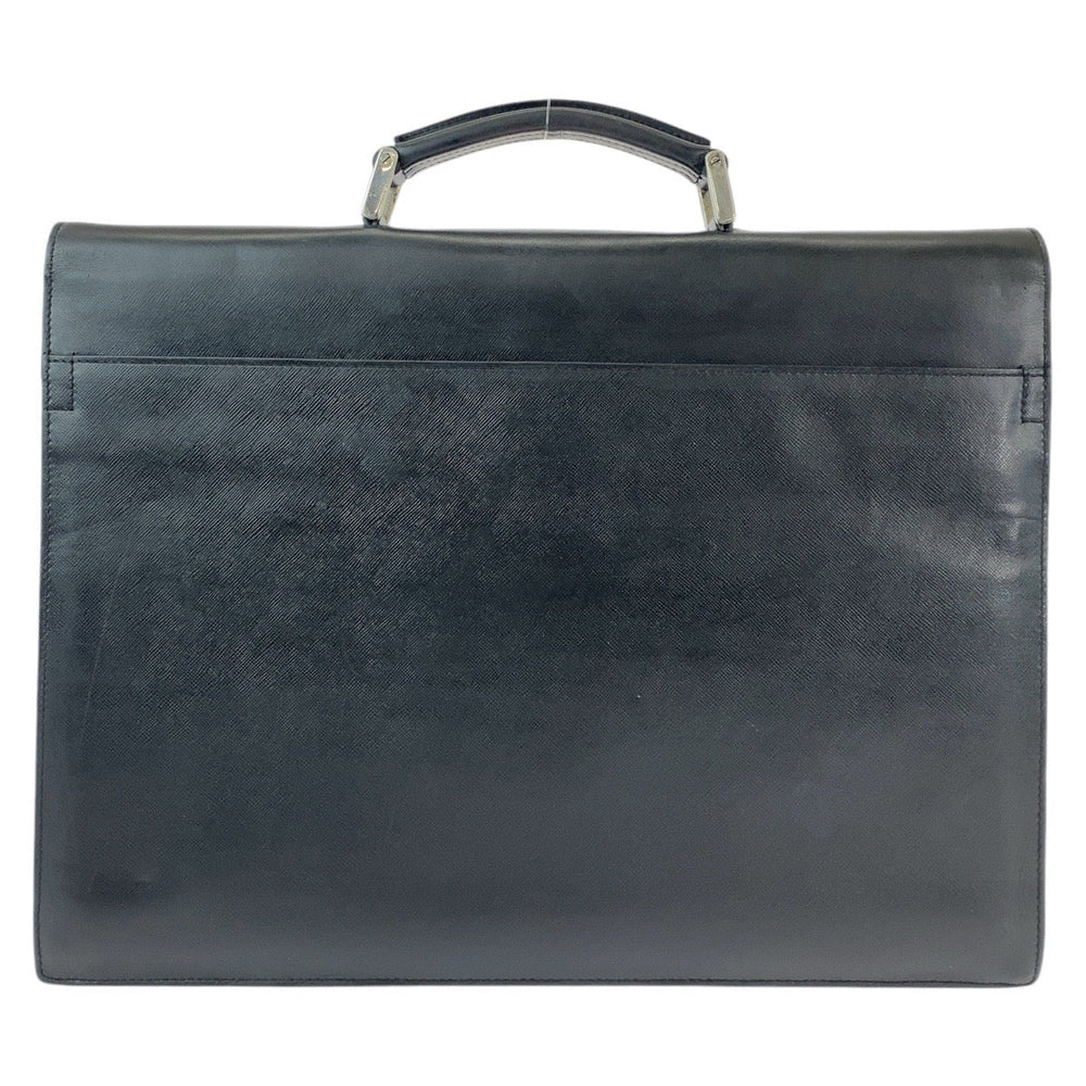PRADA Business bag leather Black SilverMetal Business bag briefcase Safiano mens Used Authentic