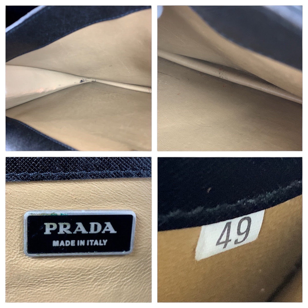 PRADA Business bag leather Black SilverMetal Business bag briefcase Safiano mens Used Authentic