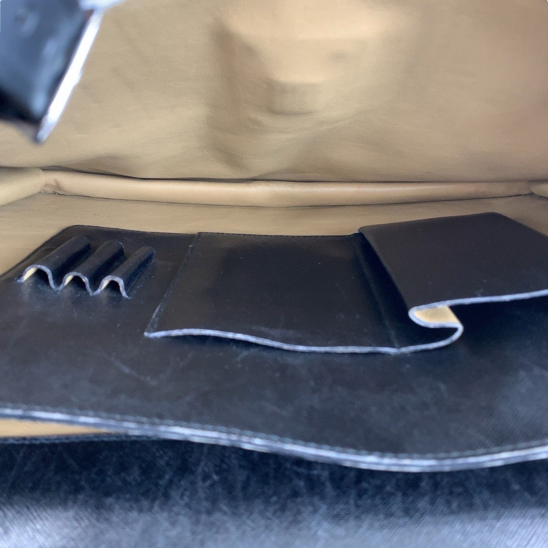 PRADA Business bag leather Black SilverMetal Business bag briefcase Safiano mens Used Authentic