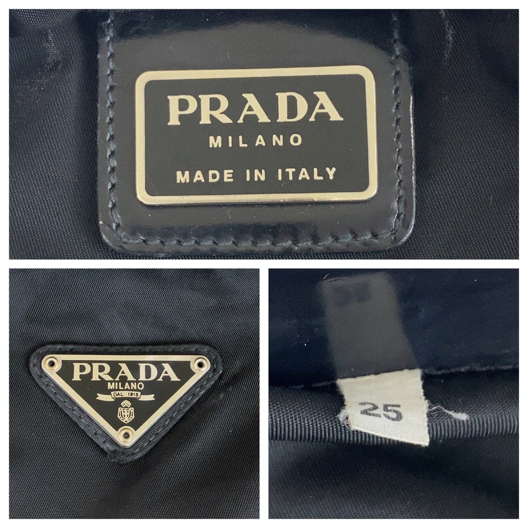 PRADA Shoulder Bag Nylon Black SilverMetal Shoulder Bag pochette Test Triangle With logo mens Used Authentic
