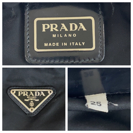 PRADA Shoulder Bag Nylon Black SilverMetal Shoulder Bag pochette Test Triangle With logo mens Used Authentic