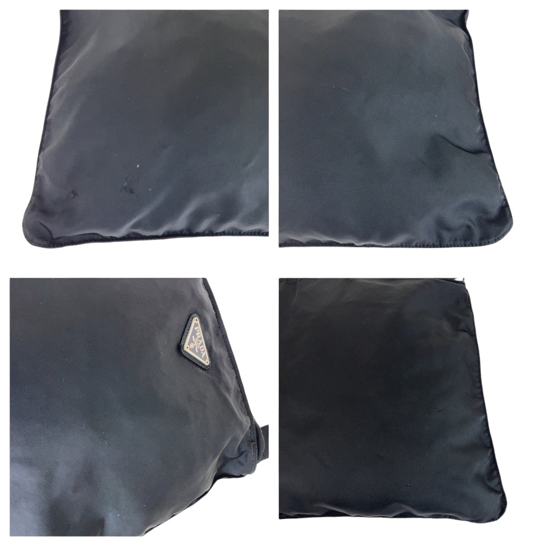 PRADA Shoulder Bag Nylon Black SilverMetal Shoulder Bag pochette Test Triangle With logo mens Used Authentic