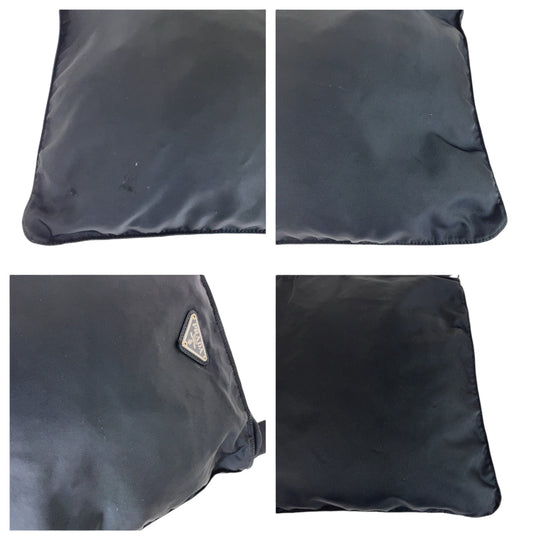 PRADA Shoulder Bag Nylon Black SilverMetal Shoulder Bag pochette Test Triangle With logo mens Used Authentic