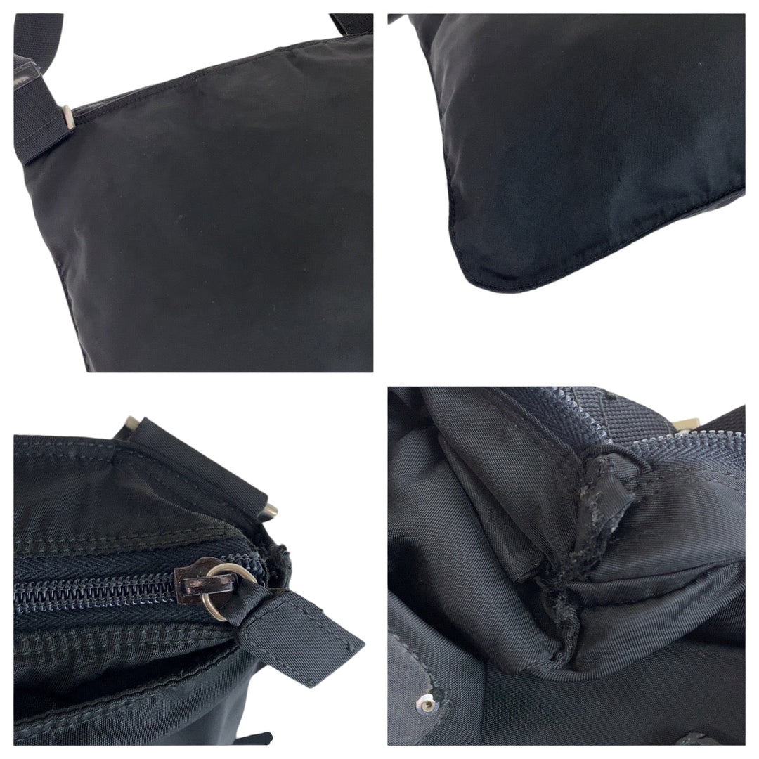 PRADA Shoulder Bag Nylon Black SilverMetal Shoulder Bag pochette Test Triangle With logo mens Used Authentic