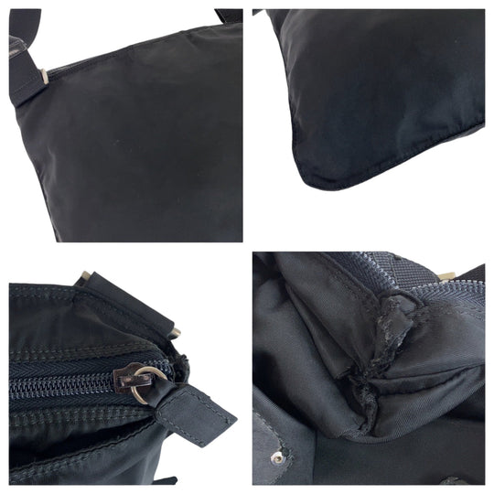 PRADA Shoulder Bag Nylon Black SilverMetal Shoulder Bag pochette Test Triangle With logo mens Used Authentic