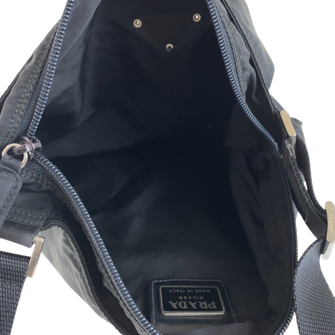 PRADA Shoulder Bag Nylon Black SilverMetal Shoulder Bag pochette Test Triangle With logo mens Used Authentic