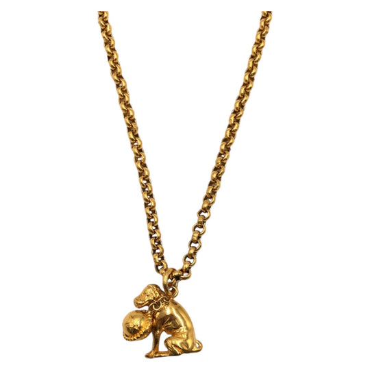 CELINE Necklace plating gold Necklace Dog motif Women Used Authentic