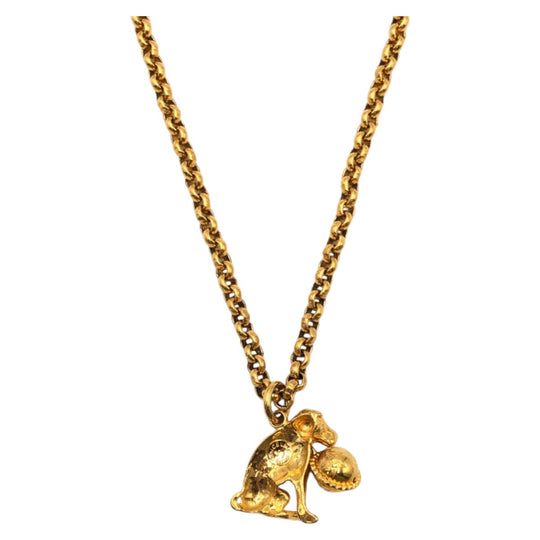 CELINE Necklace plating gold Necklace Dog motif Women Used Authentic