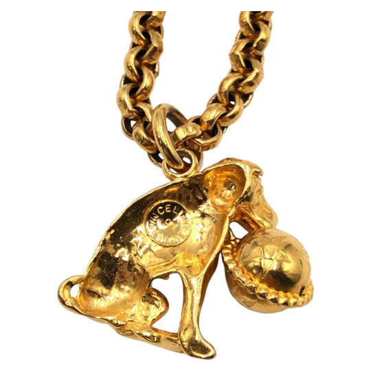 CELINE Necklace plating gold Necklace Dog motif Women Used Authentic