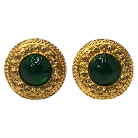 CHANEL Earring metal Gold green Earring Gripova Women Used Authentic