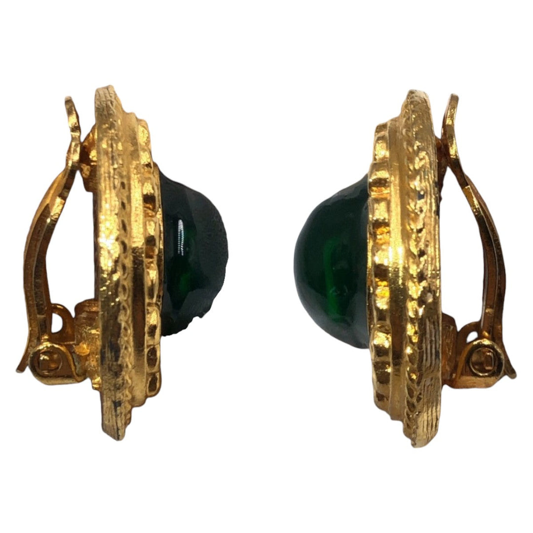 CHANEL Earring metal Gold green Earring Gripova Women Used Authentic