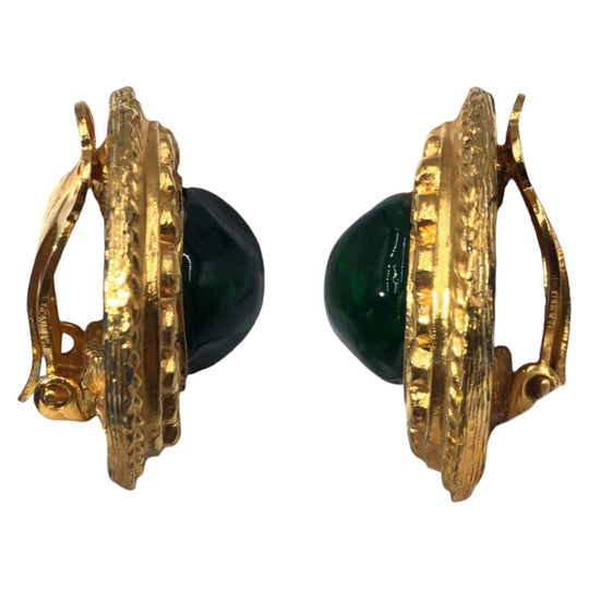 CHANEL Earring metal Gold green Earring Gripova Women Used Authentic