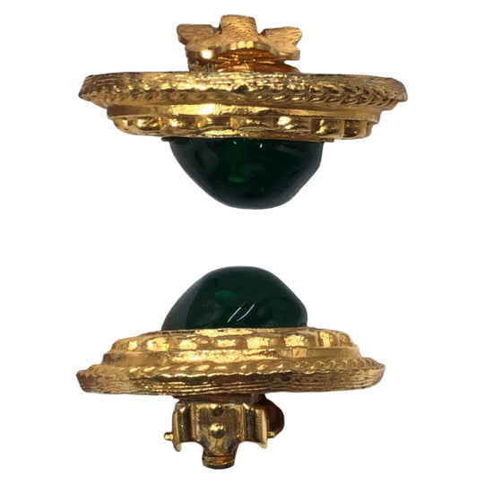 CHANEL Earring metal Gold green Earring Gripova Women Used Authentic