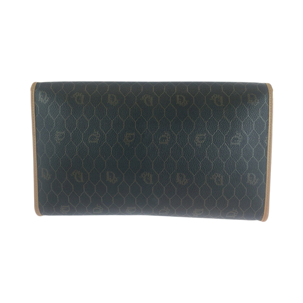 Dior Shoulder Bag PVC Brown Gold Metal ChainShoulder Bag Crossbody Pochette Honeycomb Pattern Women Used Authentic