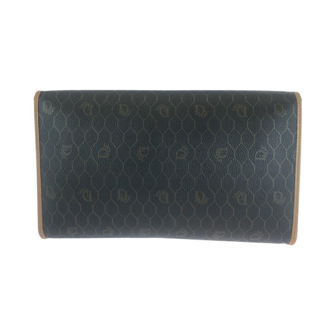 Dior Shoulder Bag PVC Brown Gold Metal ChainShoulder Bag Crossbody Pochette Honeycomb Pattern Women Used Authentic
