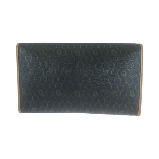 Dior Shoulder Bag PVC Brown Gold Metal ChainShoulder Bag Crossbody Pochette Honeycomb Pattern Women Used Authentic