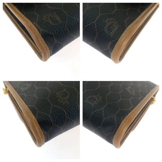 Dior Shoulder Bag PVC Brown Gold Metal ChainShoulder Bag Crossbody Pochette Honeycomb Pattern Women Used Authentic
