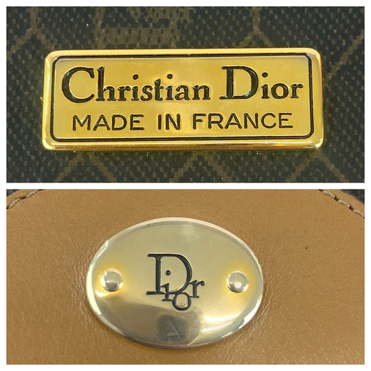 Dior Shoulder Bag PVC Brown Gold Metal ChainShoulder Bag Crossbody Pochette Honeycomb Pattern Women Used Authentic