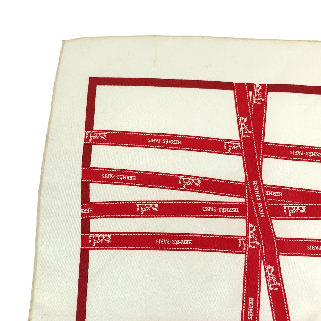 HERMES scarf silk white Carre45 Bolduc au Carre