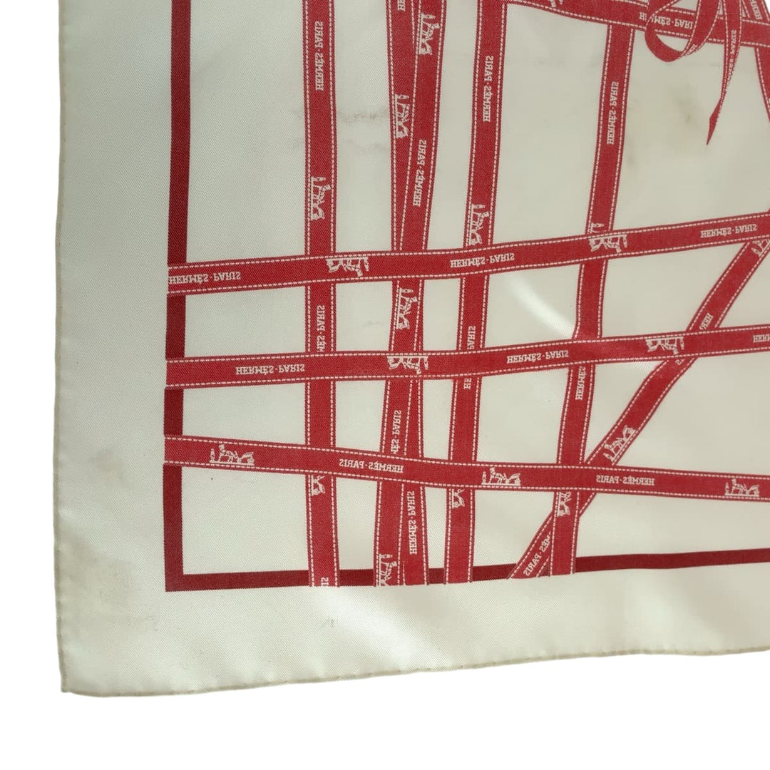 HERMES scarf silk white Carre45 Bolduc au Carre