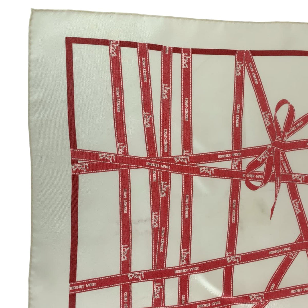 HERMES scarf silk white Carre45 Bolduc au Carre