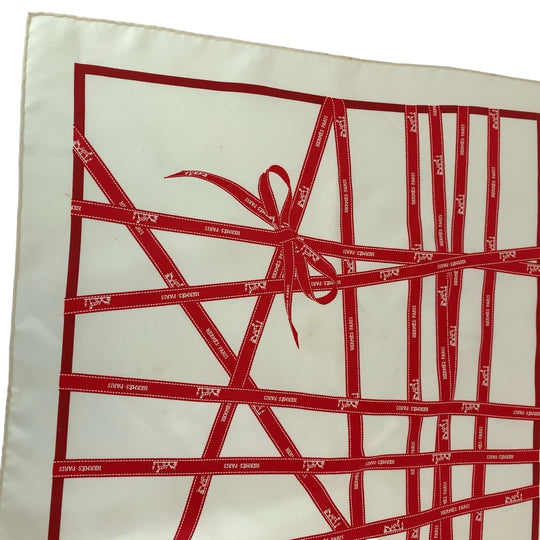 HERMES scarf silk white Carre45 Bolduc au Carre