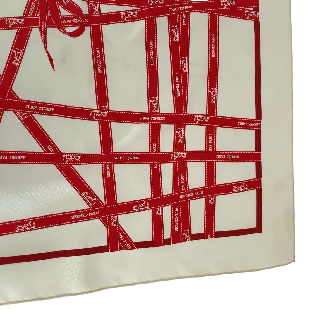 HERMES scarf silk white Carre45 Bolduc au Carre