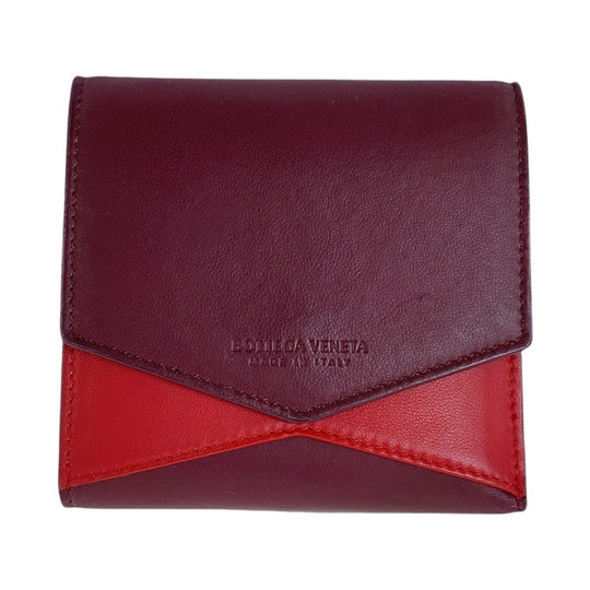 BOTTEGAVENETA Tri-fold wallet leather Wine Red Bordeaux Red Gold Metal Folding wallet Compact wallet Unisex By color Women Used Authentic