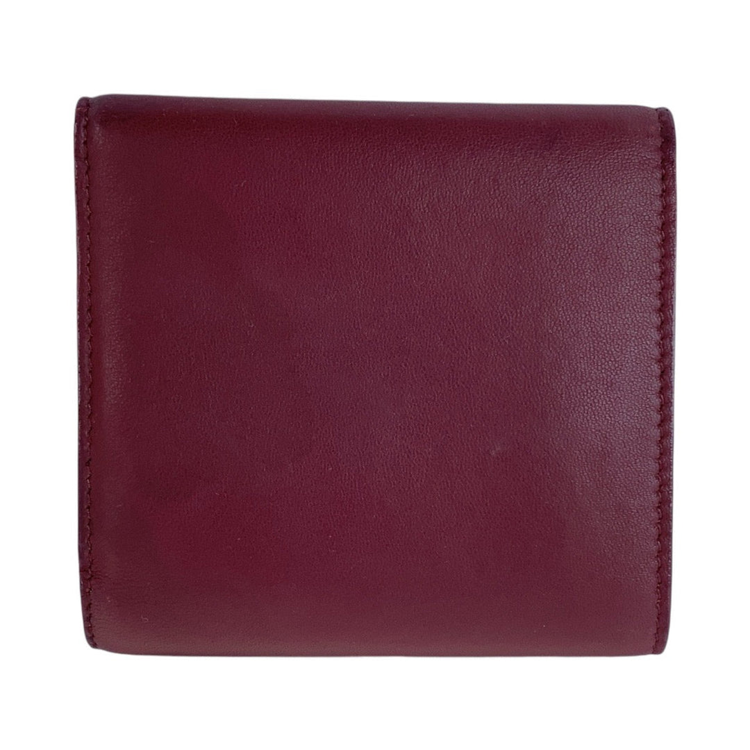 BOTTEGAVENETA Tri-fold wallet leather Wine Red Bordeaux Red Gold Metal Folding wallet Compact wallet Unisex By color Women Used Authentic