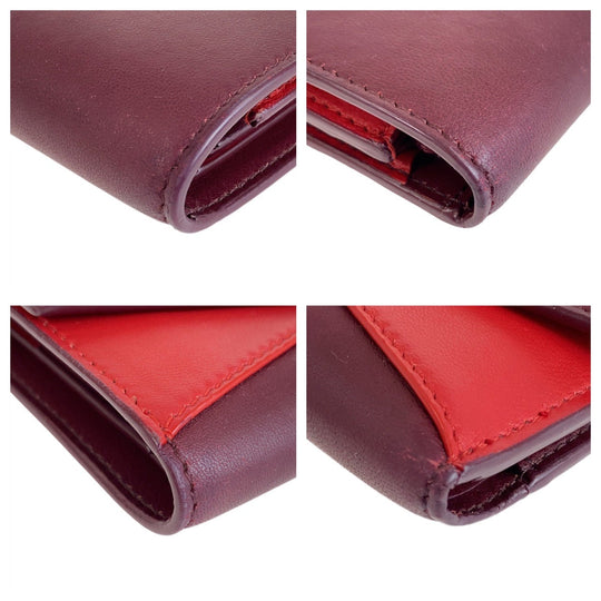 BOTTEGAVENETA Tri-fold wallet leather Wine Red Bordeaux Red Gold Metal Folding wallet Compact wallet Unisex By color Women Used Authentic