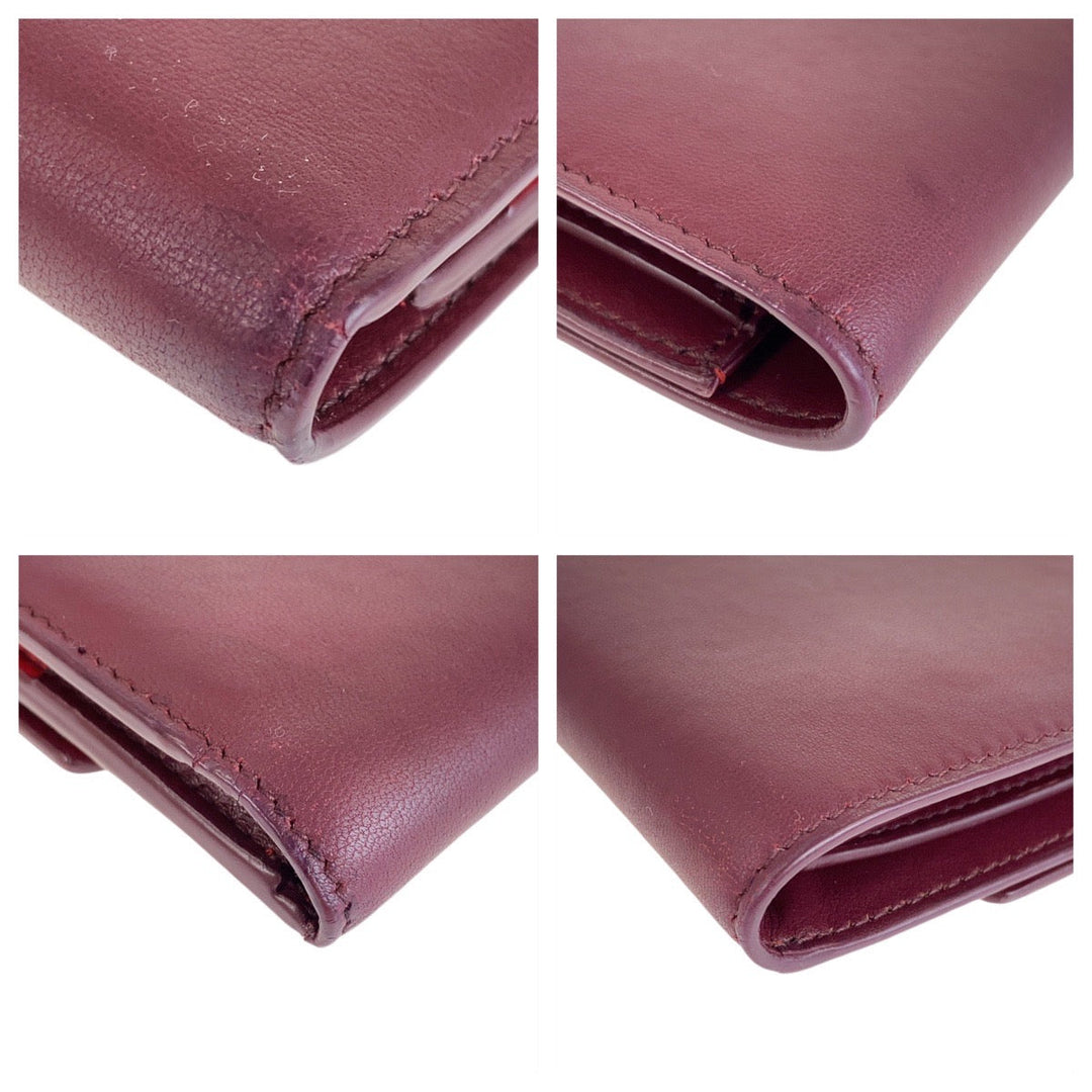 BOTTEGAVENETA Tri-fold wallet leather Wine Red Bordeaux Red Gold Metal Folding wallet Compact wallet Unisex By color Women Used Authentic